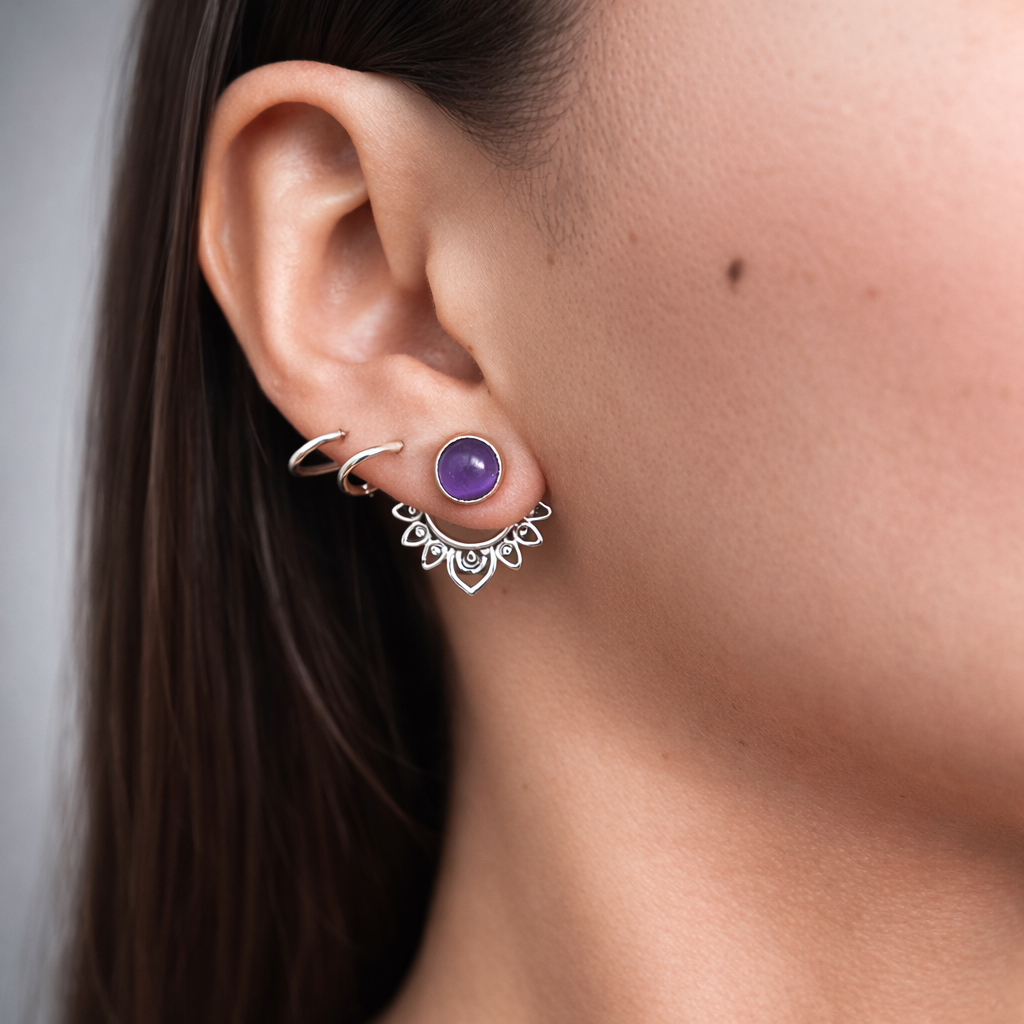 Aretes Flor de Loto con Cuarzo