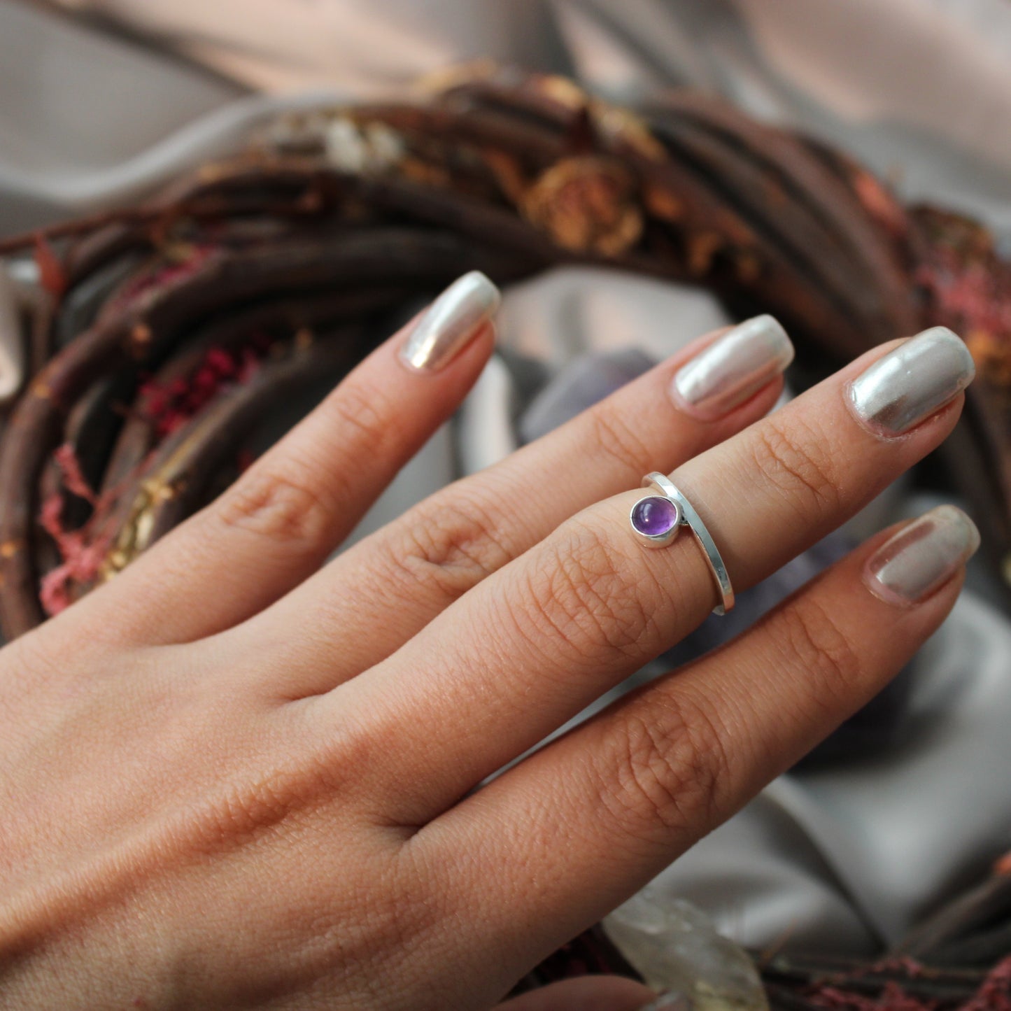 Anillo de Medio Dedo con Cuarzo Sencillo