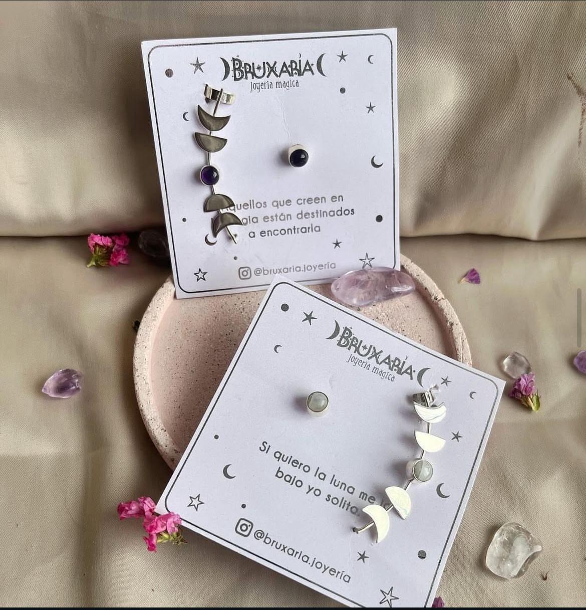 Earcuff Fases Lunares con Cuarzo grande