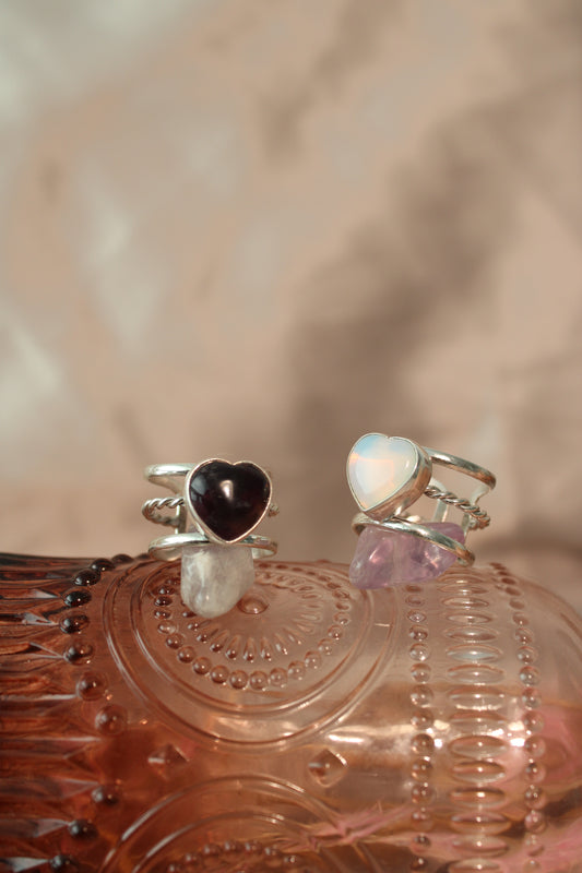 Anillo Cuarzo Corazón Ajustable - Plata .925
