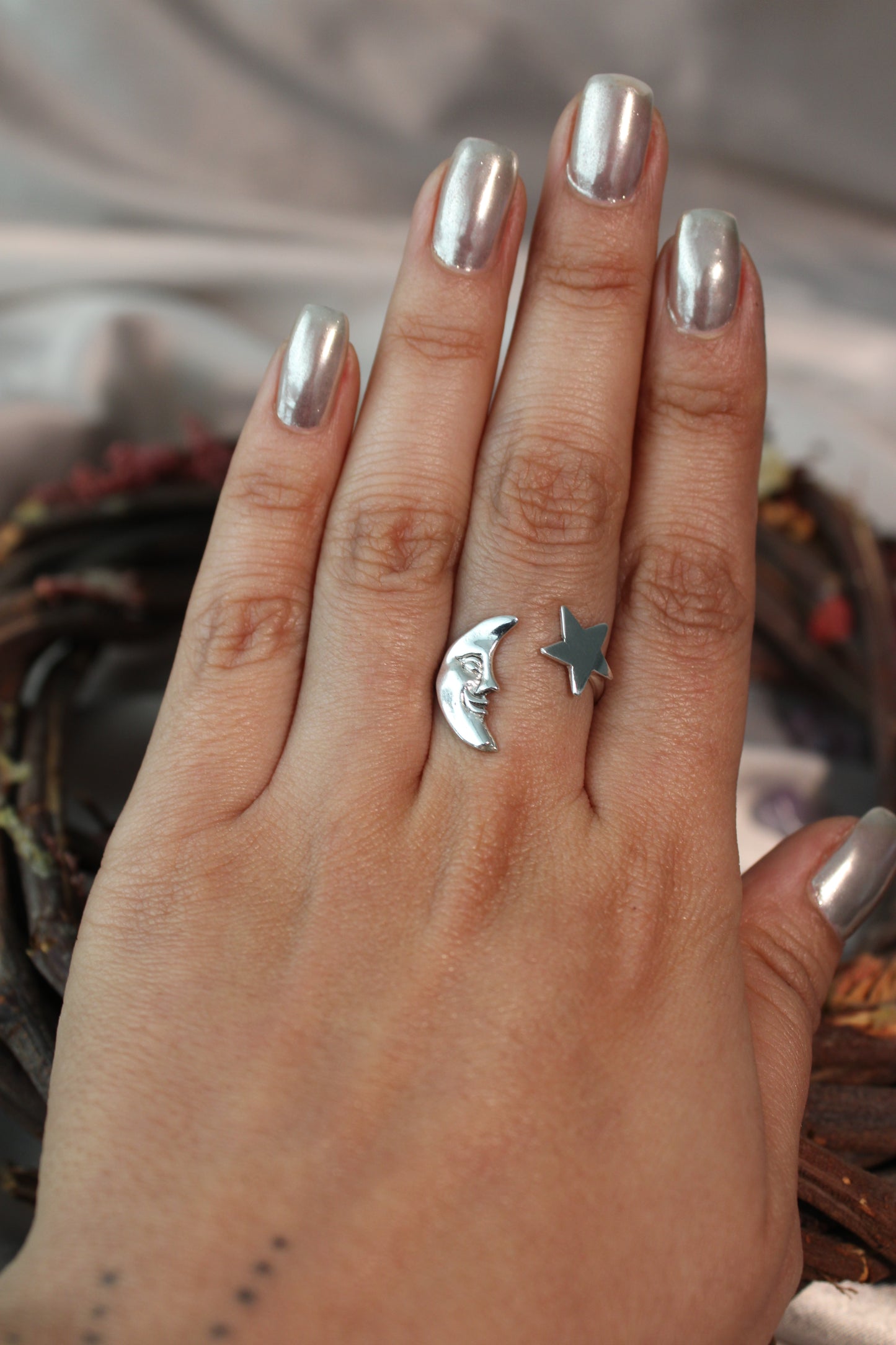 Anillo Luna y Estrella Ajustable - Plata .925
