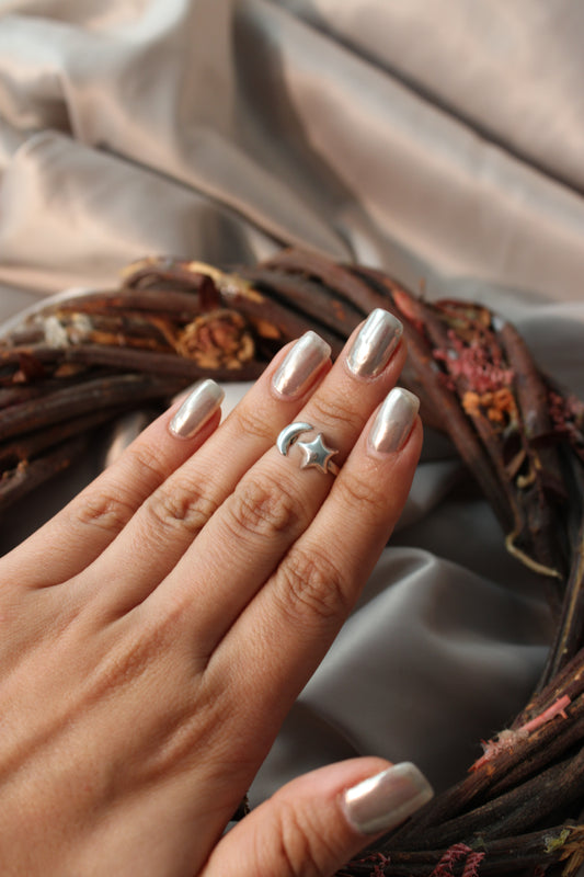 Anillo de Medio Dedo Estrella y Luna Chunky