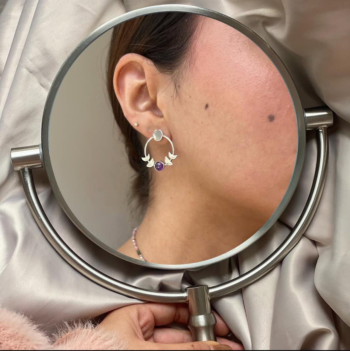 Aretes Fases Lunares con Cuarzo chicos