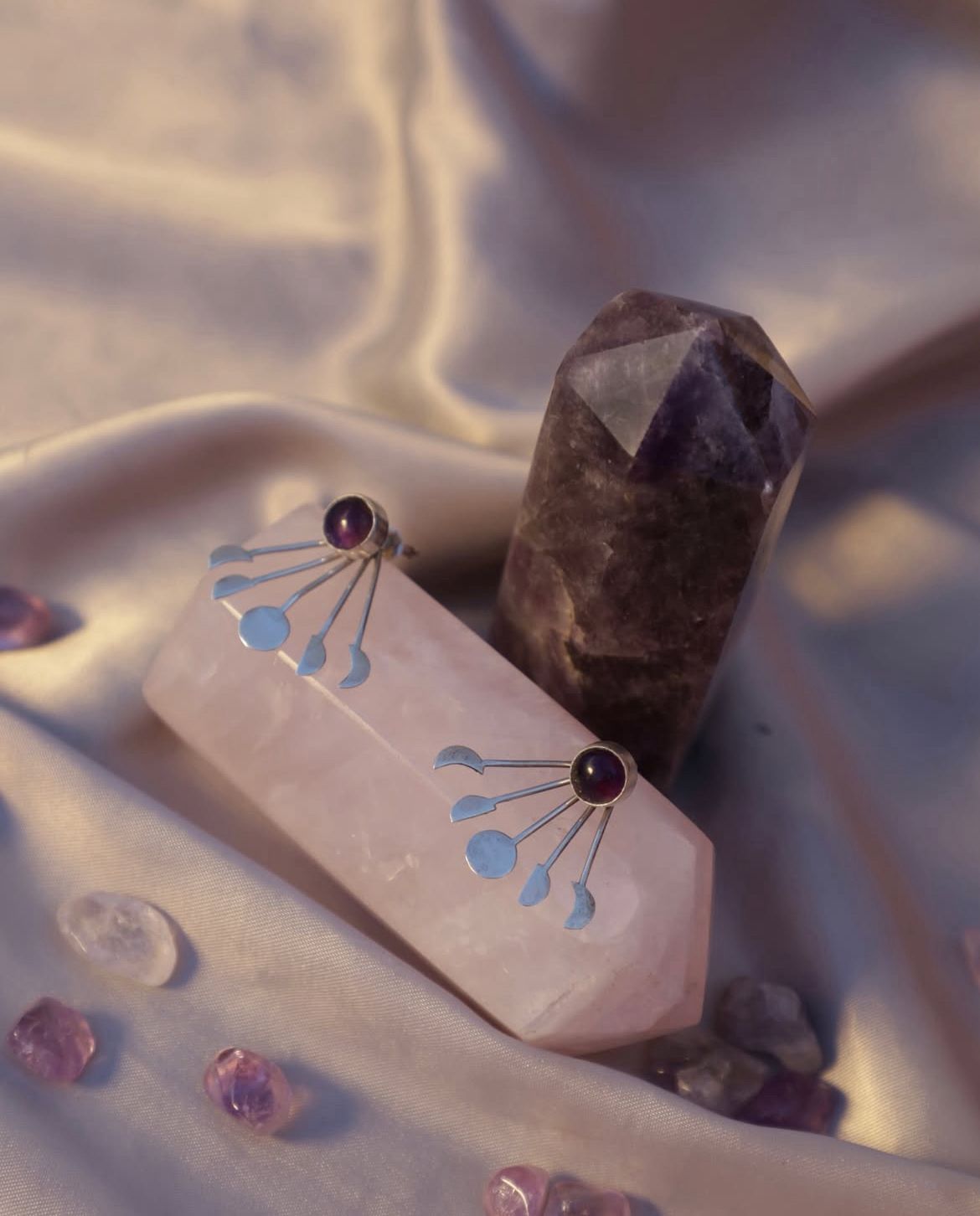 Aretes Fases Lunares con Cuarzo 3
