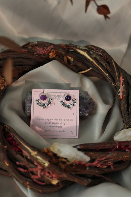 Aretes  Flor de Loto con Cuarzo