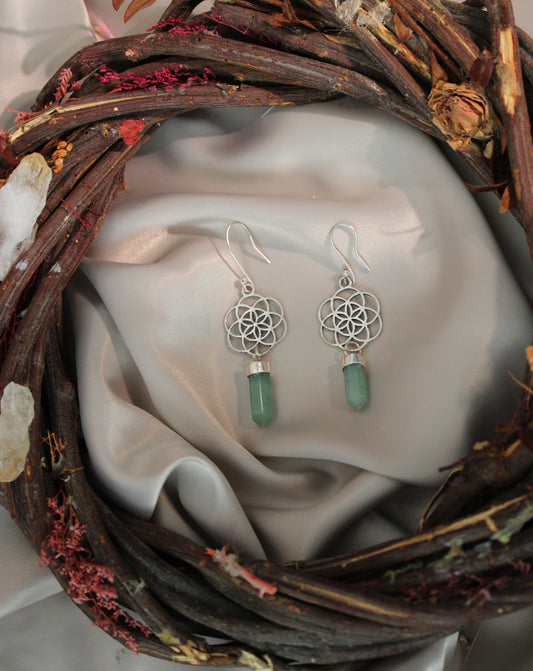 Aretes Semilla de la Vida con Cuarzo