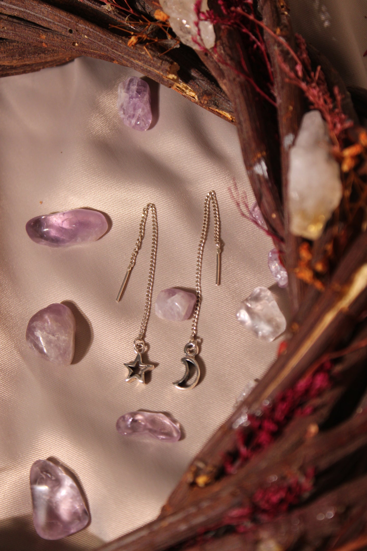 Aretes Colgantes Luna y Estrella